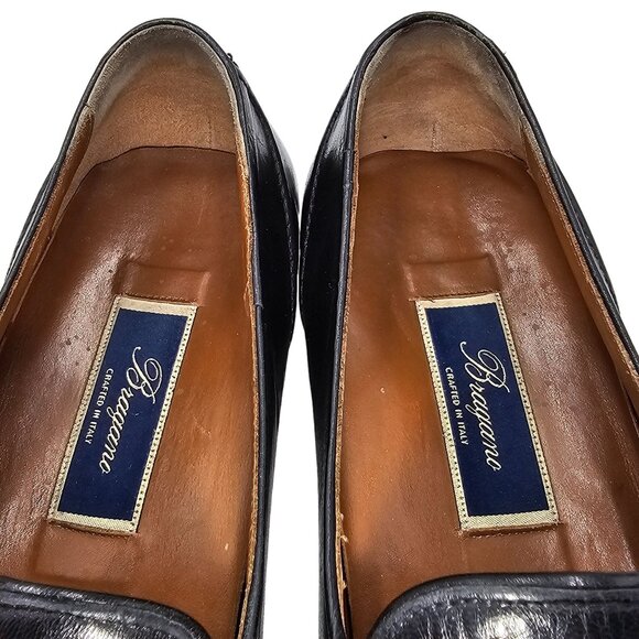 Vintage Bragano Italy Dress Shoes Men's 9.5M Black Leather Tassel Kiltie Loafers - Picture 10 of 10
